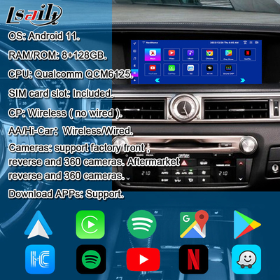 Lsailt Wireless CarPlay Android Interface for Lexus GS200t GS450H 2012-2021 With YouTube, NetFlix, Android Auto