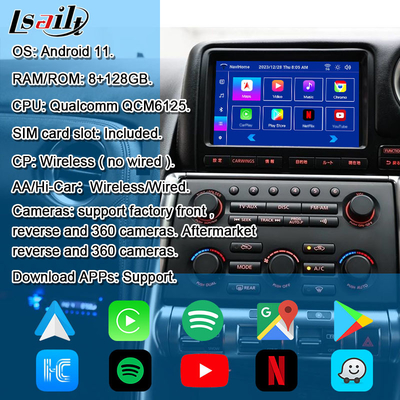 Lsailt 8GB Android Multimedia Screen for GT-R 2011-2016 Included Wireless CarPlay, Android Auto, Spotify, YouTube