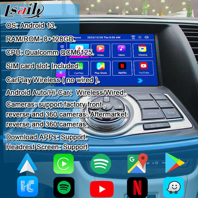 Nissan Multmedia Interface for Teana J32 Murano Quest Patrol Android 13 Infotainment Module with NetFlix, YouTube