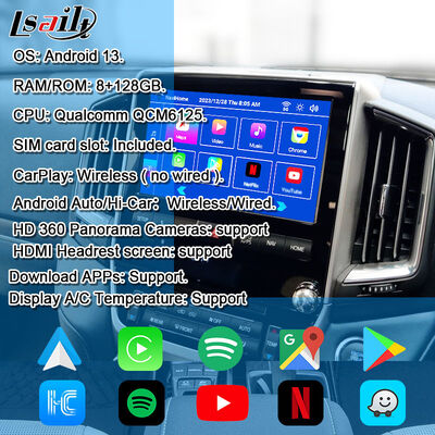 Android 13 Multimedia Video Interface for Land Cruiser LC200 VXR VX GXL Sahara V8 2013-2021 OEM Screen Upgrade with Wireless CarPlay,YouTube