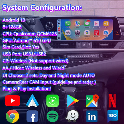 Lsalit Android Carplay Navigation Video Interface for 2018-Present Lexus ES 300h ES250 ES350 ES300h