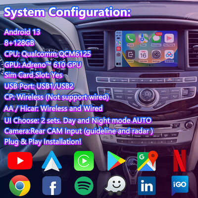 Lsailt Android Navigation Carplay Interface for 2011-2016 Infiniti JX35 QX60