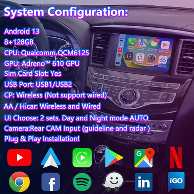 Lsailt GPS Navigation Android Carplay Interface for 2017-2020 Infiniti QX60