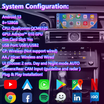 Lsailt 10.25 Inch Android Carplay Multimedia Screen for 2013-2020 Lexus IS Knob IS250 IS200t IS300 IS300h IS350
