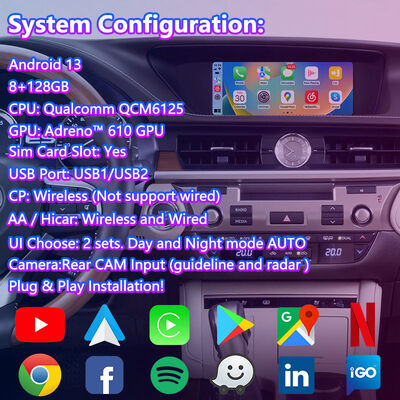 Lsailt Android Carplay Multimedia Screen for 2012-2018 Lexus ES Knob ES250 ES300h ES350 ES200