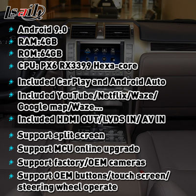 Lsailt PX6 Lexus Video Interface for GX460 included CarPlay, Android Auto, YouTube, Waze, NetFlix 4+64GB